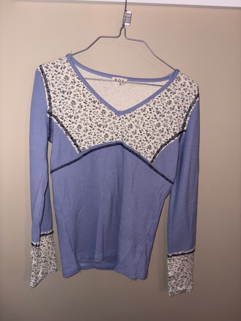 POL Lavender Long Sleeve Top with Cream Floral Yoke